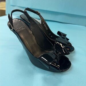 Stuart Weitzman Glossy Black Bow Slingback Heels
